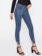 Romwe Contrast Frayed Hem Jeans