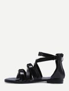 Romwe Black Faux Leather Crisscross Strap Gladiator Sandals