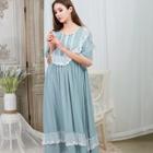 Romwe Contrast Lace Button Front Pleated Night Dress