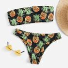 Romwe Random Pineapple Print Bandeau Bikini Set