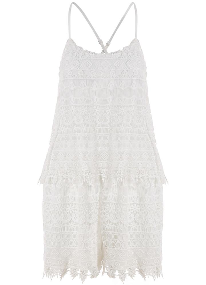 Romwe Spaghetti Strap Hollow Lace Romper