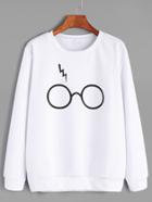 Romwe White Glasses Print Casual Sweatshirt