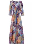 Romwe V Neck Paisley Print Split Maxi Dress