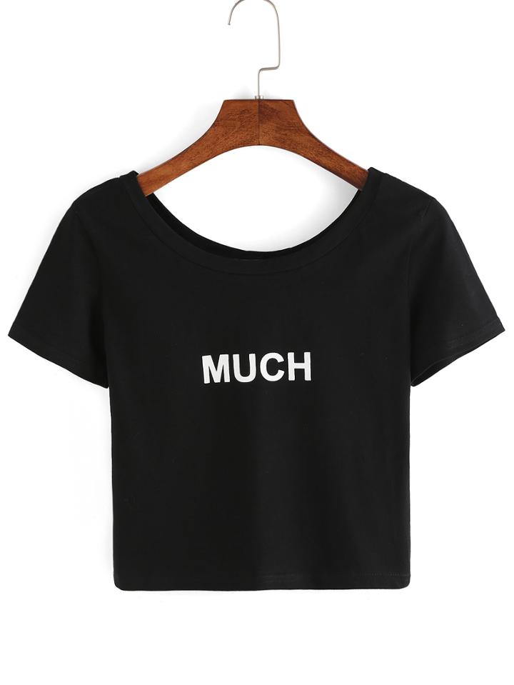 Romwe Scoop Neck Letters Print T-shirt