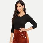 Romwe Ribbed Sun Collar Skinny Sweater