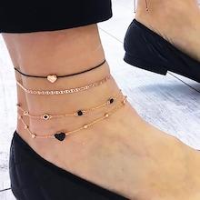 Romwe Heart Detail Chain Anklet 4pcs