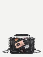 Romwe Patch Decorated Chain Crossbody Bag