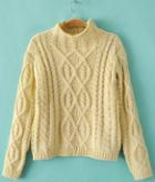 Romwe Beige High Neck Vintage Cable Sweater