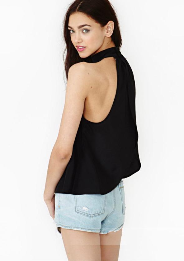 Romwe Halter Neck Off Shoulder Chiffon Black Blouse
