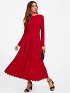 Romwe Scallop Edge Boxed Pleated Fit & Flare Dress