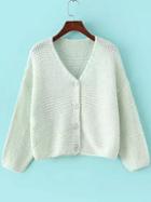 Romwe V Neck Button-down Crop White Cardigan