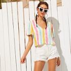 Romwe Button Front Colorful Striped Blouse