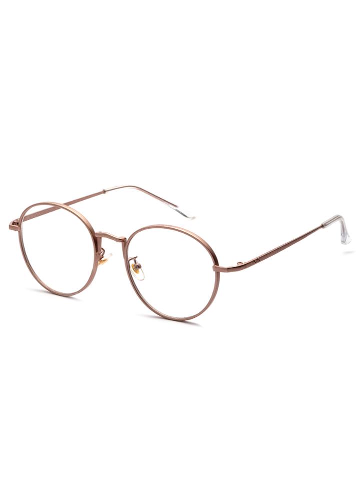 Romwe Rose Gold Delicate Frame Clear Lens Glasses