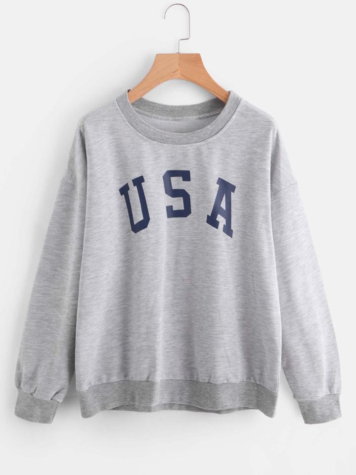 Romwe Flag Print Back Sweatshirt