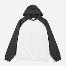 Romwe Men Pocket Front Raglan Sleeve Two Tone Hoodie