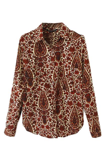 Romwe Retro Totem Print Arc Hem Shirt