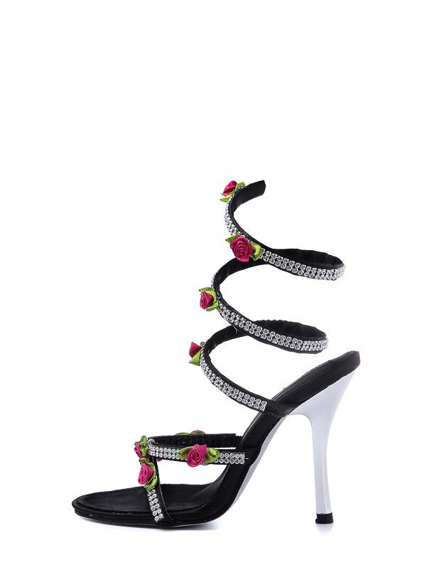 Romwe Black Flower Peep Toe Stiletto Heels