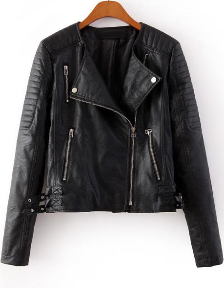 Romwe Oblique Zipper Pockets Crop Jacket