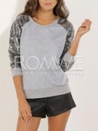 Romwe Grey Long Sleeve Sequined Sweatshirt