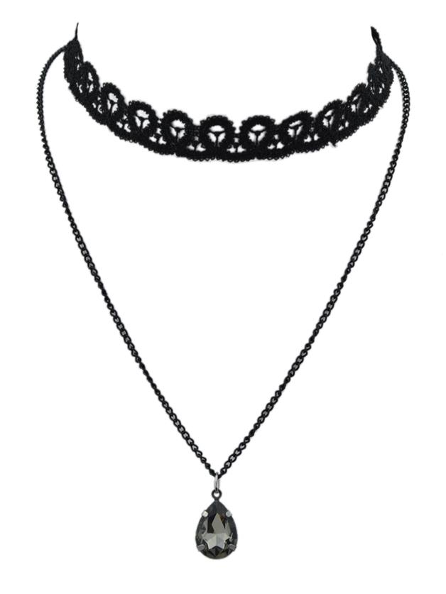 Romwe Black Chain Lace Choker Necklace