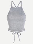 Romwe Grey Lace Up Criss Cross Back Cami Top