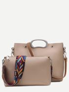 Romwe Khaki Faux Leather Shoulder Bag Set