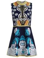 Romwe Stand Collar Abstract Print Blue Dress