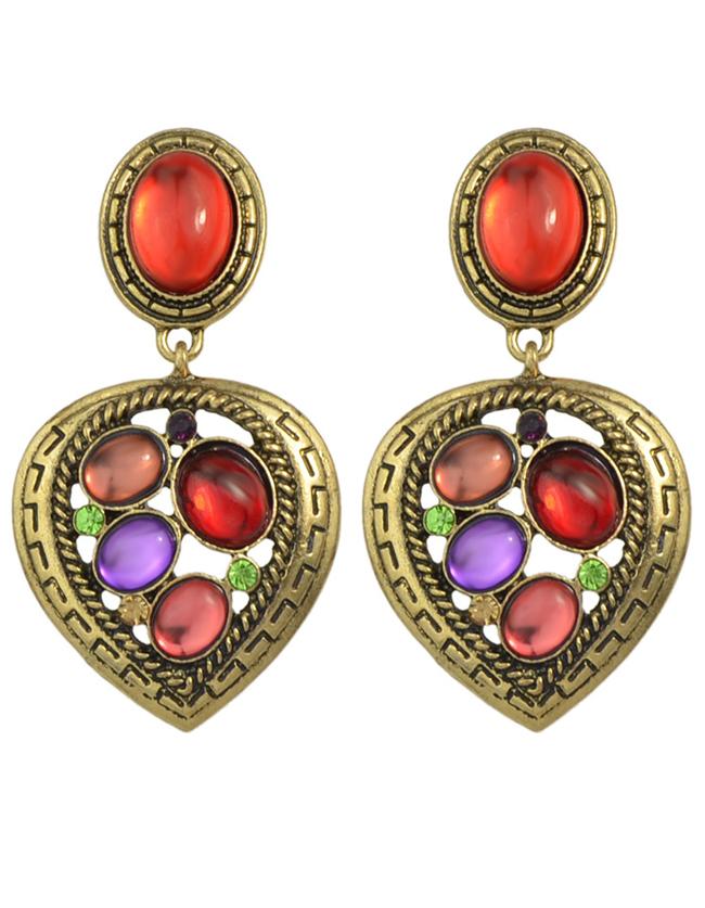 Romwe Colorful Gemstone Heart Earrings