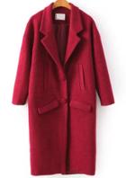 Romwe Lapel Pockets Woolen Long Red Coat