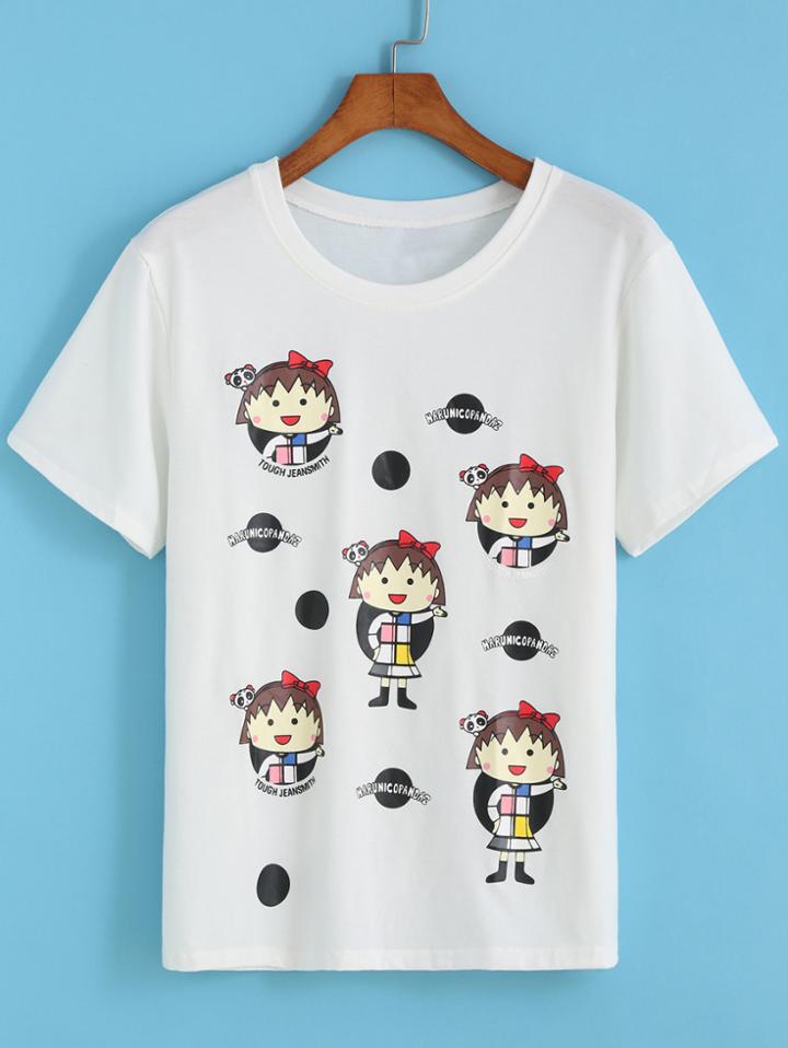 Romwe Sakura Momoko Print T-shirt