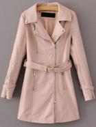 Romwe Pink Zipper Detail Pu Coat With Belt