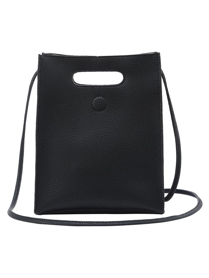 Romwe Embossed Faux Leather Cutout Handle Shoulder Bag - Black