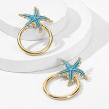 Romwe Starfish Decor Hoop Earrings 1pair