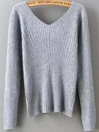 Romwe V Neck Slim Grey Sweater
