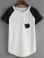 Romwe Raglan Sleeve Striped Pocket T-shirt