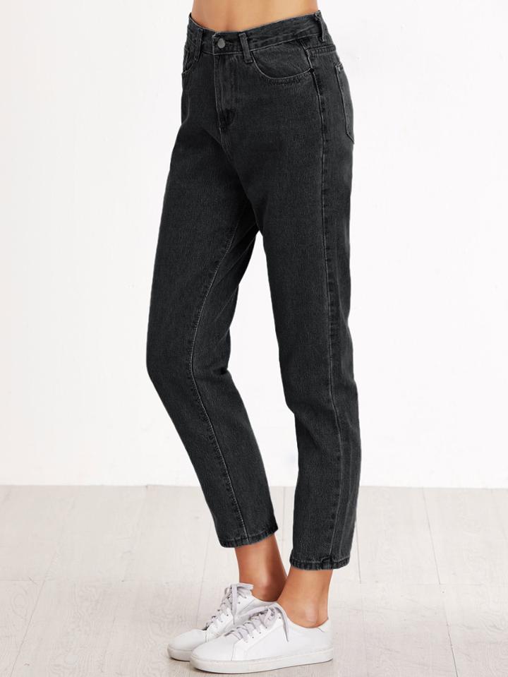 Romwe High Waist Crop Loose Jeans