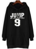Romwe Hooded Drawstring Letter Print Black Sweatshirt Dress