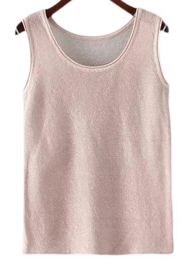 Romwe Nude Round Neck Linen Camis Top