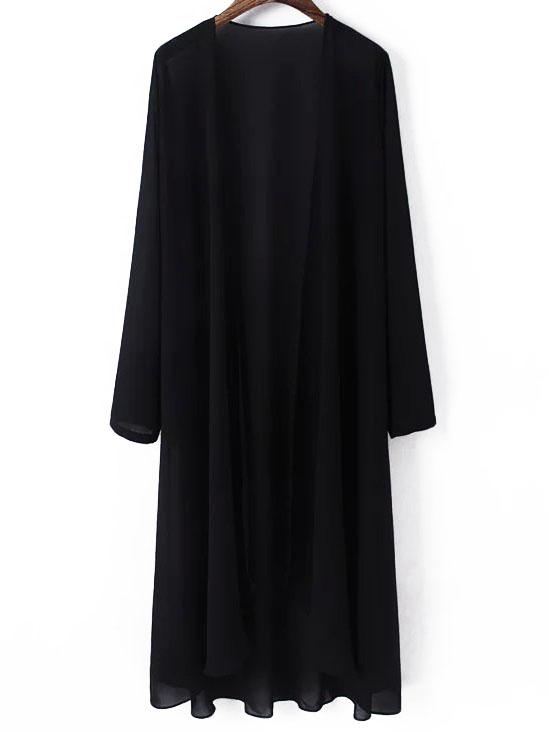 Romwe Chiffon Long Black Top