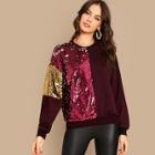 Romwe Sequins Contrast Color Block Pullover