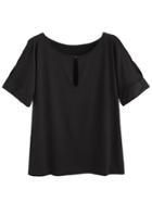 Romwe Black Open Shoulder Keyhole Front T-shirt