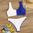 Romwe Two Tone Sporty Ribbed Bikini Set