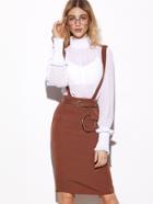 Romwe Zipper Back Suspender Pencil Skirt With Belt