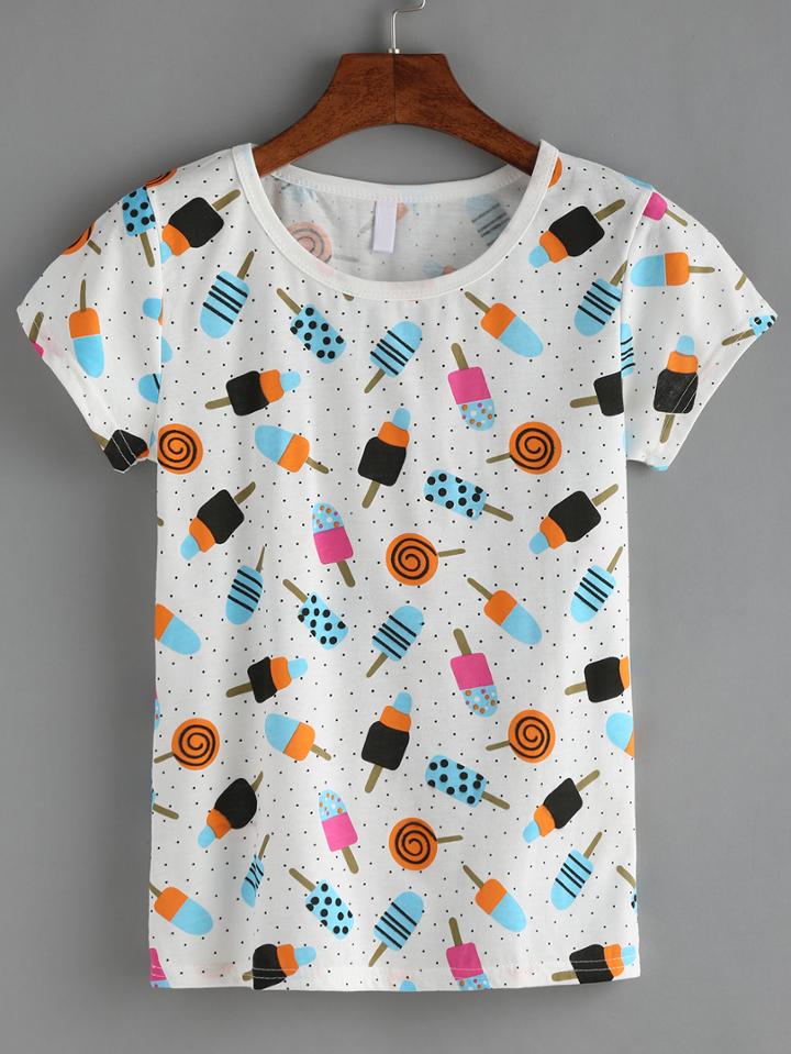 Romwe Lollipops Print T-shirt
