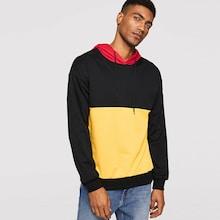 Romwe Men Cut-and-sew Drawstring Hoodie