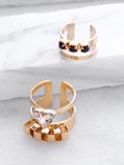 Romwe Gold Contrast Rhinestone Hollow Out Cuff Ring Set