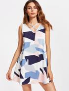 Romwe Strappy V-neckline Abstract Geo Print Dress
