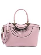 Romwe Faux Leather Pleated Handbag With Strap - Pink