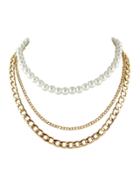 Romwe Gold Multi Layer Chain Simulated-pearl Statement Necklace