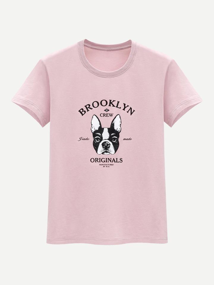 Romwe Men Letter And Dog Print Tee